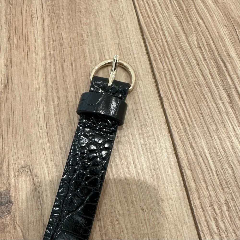 Black and Silver Vegan Leather Croc Belt